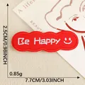 Κόκκινο κεντητό σήμα 'Be Happy' με χαμογελαστό πρόσωπο για διακόσμηση ρούχων 7,7cm - 7.7x2.5cm