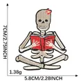 Embroidered cartoon skeleton reading book patch with flower detail, size 5.8x7cm, 1.38g weight - Skeleton Reading Red Book / Single Piece (7.0x5.8)