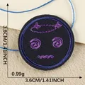 Round dark navy embroidered patch with purple dizzy face design, 3.6cm size for DIY - Purple Dizzy Star Expression (4) / Diameter 3.6cm