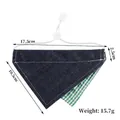 Bandana pour animaux en denim avec sangle réglable et mesures - Denim Bleu Foncé Carreaux Vert-Blanc (2)