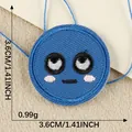 3.6cm blue cartoon emoji embroidered patch, functional DIY patch for clothes and bags - Side-Eye Quirky Expression (7)