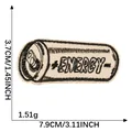 Toppa ricamata lattina energy drink retrò con indicatori di dimensione e informazioni peso - 7.9x3.7cm