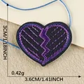 Embroidered broken heart patch with dimensions and weight info - Purple Cracked Heartbreak (11)