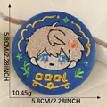 Detailed round embroidered anime character badge featuring a cute boy and COOL text - Blue Anime Boy (COOL) / 1 Piece/Pack