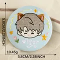 Handcrafted 5.8cm round embroidered cartoon badge pin featuring a cute cat ear boy - Light Blue Cat Ear Boy (Vigor) / 1 Piece/Pack