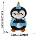 Embroidered cartoon penguin patch with blue party hat and shirt design for clothes - Penguin with Party Hat and Blue Shirt (3) / Self-Adhesive (5.7x3.1cm)