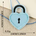 Light blue heart padlock embroidery patch for DIY sewing and clothing repair projects - Light Blue Heart Padlock (13)
