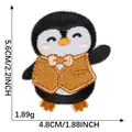 Cute cartoon penguin embroidered iron-on patch for custom clothing and DIY accessories - Penguin with Brown Vest and Bowtie (4) / Self-Adhesive (5.6x4.8cm)