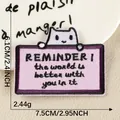 Cute cat embroidered patch with motivational text for DIY bags and hats decoration - Little Cat Reminder Style (2026.6.27) / Hot Melt Adhesive