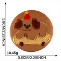 Round embroidered patch featuring a cute dog on a skateboard, 5.8cm diameter size. - Dog with Red Hat (Style 4) / 1 Piece/Pack