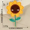 Écusson brodé tournesol avec visage souriant 8,1x5,3cm à repasser pour vêtements - Expression de Sourire Tournesol (Style 2) / 1 Pièce