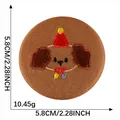 Embroidered circular badge pin featuring a cartoon dog, 5.8cm diameter, 10.45g weight - Party Hat Dog (Style 5)