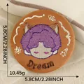 5.8cm round embroidered patch with purple hair anime character and Dream text - Brown Base Cat Ear Figure (Dream)