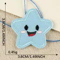 Cute light blue star embroidered patch with smiling face for DIY clothing and bags - Light Blue Smiley Star (15)