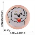 Round white dog embroidered badge patch with 5.8cm diameter specification size - White Bichon Pink Base (Style 6)