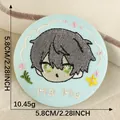 Detailed chibi anime boy embroidered patch 5.8cm round badge sticker with Ha Ha text - Light Blue Chibi Figure (Ha Ha)
