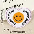 Embroidered heart-shaped patch with yellow smiley face and Happy Smile text label - Heart-shaped Smiley Style (2026.6.27) / Hot Melt Adhesive