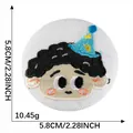 Round 5.8cm embroidered badge brooch featuring a cute cartoon boy with blue birthday hat - Boy with Blue Hat (Style 8)