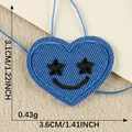 Blue heart-shaped smile face embroidery patch for DIY clothing decor - Blue Star-Eyed Smiley Heart (17)