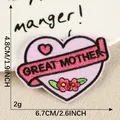 Heart-shaped 'Great Mother' embroidered patch with pink floral DIY decoration details - Heart Mother Style (2026.6.27) / Hot Melt Adhesive