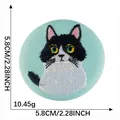 5.8cm embroidered cat patch badge with black and white kitten design - Black White Cat Blue Base (Style 9)