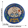 Round embroidered anime chibi boy badge pin with cool text 5.8cm diameter accessory - Big Eyed Boy Apple Decor (Style 10)