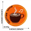 Round orange embroidery patch featuring coffee time design with 5.8cm diameter measurement - Coffee Time Orange Base (Style 11)