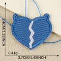 Blue heart-shaped embroidered patch with white crack and small horns for DIY decoration - Cracked Heart with Horns (20)