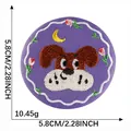 Round cartoon dog embroidered patch badge with flowers and moon, 5.8cm diameter - Moon Dog Purple Base (Style 13)