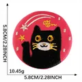 Cute round embroidered black cat badge with stars on a pink background, 5.8cm diameter - Meow Black White Cat Pink Base (Style 15)