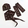 Elegant brown floral embroidered knit beanie scarf and arm warmers three-piece set - Three-Piece Set