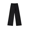 Klassieke zwarte yoga-broek met hoge taille, wijde pijpen en verstelbaar trekkoord - S / Bottoms / Zwart