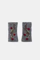 Cozy gray knitted fingerless gloves featuring detailed red berry vine embroidery - Grey Sleeves