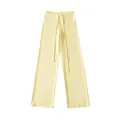 Detailweergave van lichtgele wijde yoga broek met trekkoord op witte achtergrond - S / Bottoms / Lichtgeel