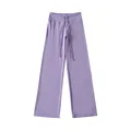 Casual lichtpaarse yoga-broek met wijde pijpen, hoge taille en trekkoord. - S / Onderstuk (RY2615) / Taropaars