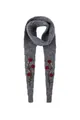 Detailed view of gray knitted scarf with embroidered red roses and leaves - Embroidered Scarf