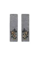 Detailed view of grey knitted arm warmers with intricate floral embroidery beads - Beaded Arm Sleeves