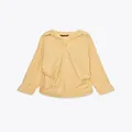 Camicetta a righe verticali gialle e bianche da donna con maniche a pipistrello e bottoni - Righe Giallo Chiaro