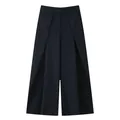 Elegant navy blue pinstripe wide leg trousers for women featuring a relaxed loose fit - Blue Wide Stripe