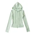 Slim fit yoga hoodie met rits in mintgroen met duimgat manchetten en trekkoord capuchon - S / Tops / Lichtgroen