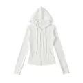 Minimalistische witte slim-fit hoodie met rits voor dames van zacht katoen luxe - S / Tops / Broken Wit