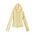 Dames slim fit gele yoga hoodie met rits gemaakt van hoogwaardig katoen, kort model - S / Top (RY2618) / Lichtgeel