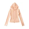 Slim fit perzikkleurige yoga-hoodie met ritssluiting voor dames van zacht katoen. - S / Top (RY2618) / Lichtoranje