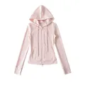 Nauwsluitend lichtroze sweatshirt met capuchon en rits voor dames yoga sportkleding - S / Top (RY2618) / Lichtroze