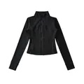 Giacca sportiva nera slim fit con zip per yoga e fitness con fori per pollici comodi - Taglia S / Top / Nero