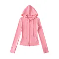 Dames slim fit roze hoodie met rits gemaakt van een zachte katoenmix voor dagelijks gebruik - S / Tops / Rozerood