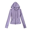 Dames slim fit lila katoenen hoodie met rits voor yoga en casual sportieve kleding - S / Tops / Taropaars