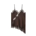 Elegante donkerbruine satijnen camisole met fijn kant en spaghettibandjes. - XS / Tops / koffiekleur