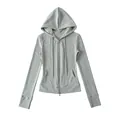 Slank zittende grijze yoga hoodie met rits en kangoeroezakken aan de voorzijde van katoen - S / Tops / Lichtgrijs