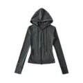 Slank gesneden donkergrijze hoodie met rits voor dames katoenen yoga sportjas - S / Tops / donkergrijs
